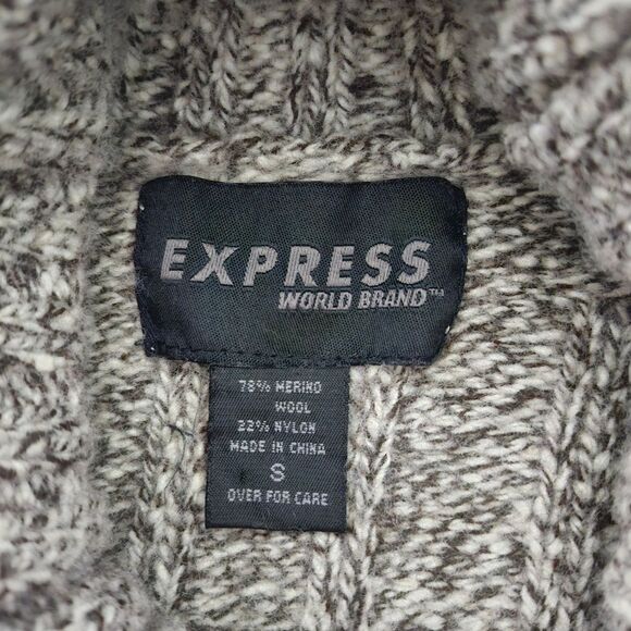 Express World Brand Tan Cable Knit Mock Turtleneck Sweater Sz. S - Picture 3 of 6